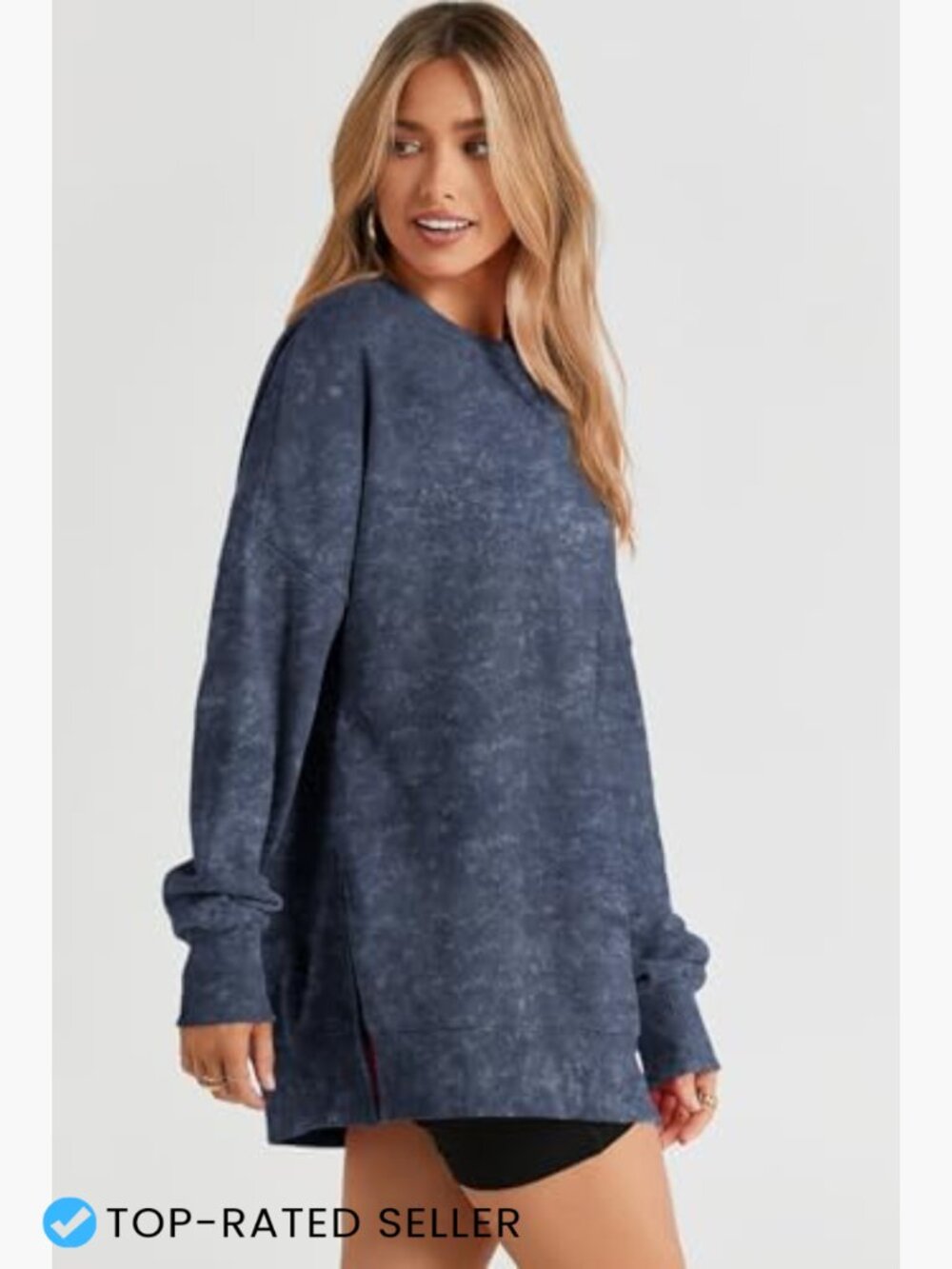 Womens Sweatshirt Casual Long Sleeve Crewneck Lightweight Pullover Oversized - Picture 4 of 7